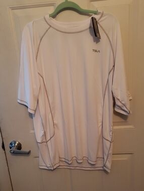 TSLA Men’s White Short Sleeve Swim Rash Guard